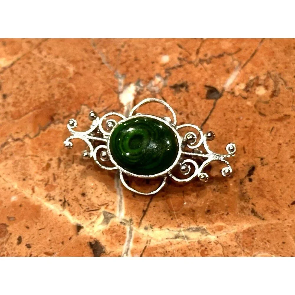 NF STERLING SILVER 925 FILIGREE GREEN ABLAONE SHELL 1.25" BAR PIN BROOCH EUC - Picture 8 of 10